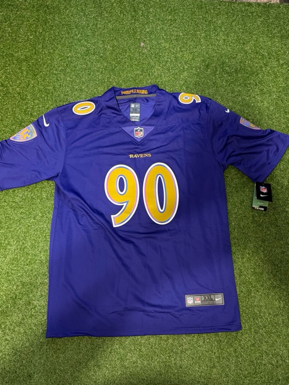 Nike Baltimore Ravens #90 Purple and Gold Jersey